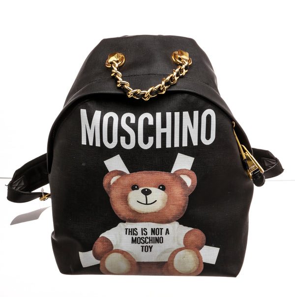 Moschino Black Leather "This is not a Moschino" Teddy Bear Backpack
