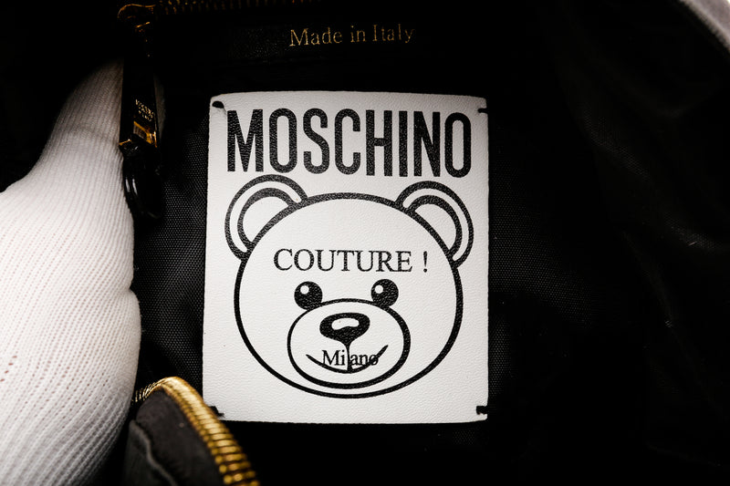 Moschino Black Leather "This is not a Moschino" Teddy Bear Backpack