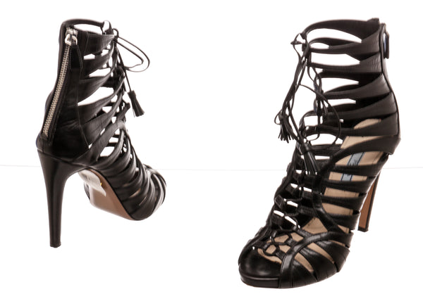 Prada Black Leather Cage Sandals Size 39