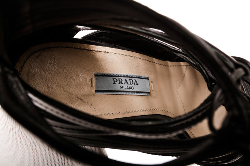 Prada Black Leather Cage Sandals Size 39