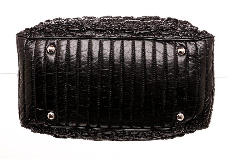 Chanel Black Lambskin Leather Astrakhan Bowler Bag